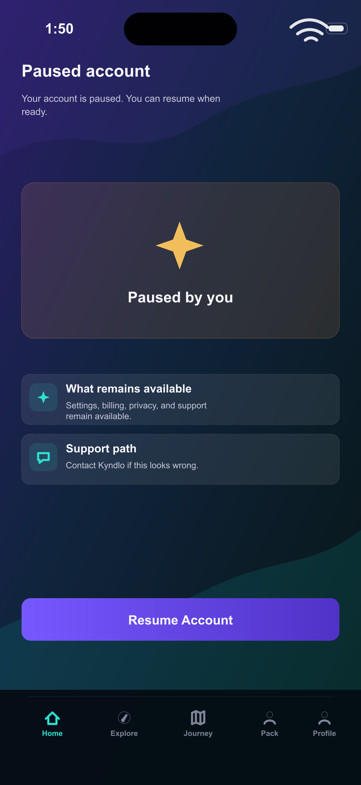 Paused Account Home